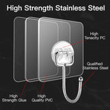 Large Adhesive Hooks for Hanging Heavy-Duty 44Ib(Max) 10 Packs, Wall Hooks Without Nails Self-Adhesive Traceless Clear and Removable, Waterproof and Rustproof Multiple Uses Bathroom Kitchen Home
