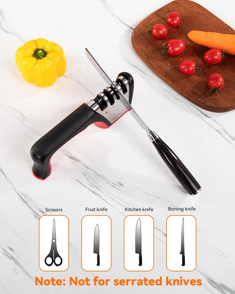 4-in-1 Knife Sharpener, Kitchen Knife Accessories for Ceramic Knives, Steel Knives and Scissors, Aiding in Repair, Restoration, and Polishing of Blades