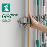 Mop and Broom Holder Wall Mount, Upgraded Broom Organizer Wall Mount, Stainless Steel Broom Hanger Wall Mount for Home Kitchen Garden Laundry Garage (3 Racks with 4 Hooks)
