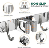Mop and Broom Holder Wall Mount, Upgraded Broom Organizer Wall Mount, Stainless Steel Broom Hanger Wall Mount for Home Kitchen Garden Laundry Garage (3 Racks with 4 Hooks)
