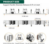 Mop and Broom Holder Wall Mount, Upgraded Broom Organizer Wall Mount, Stainless Steel Broom Hanger Wall Mount for Home Kitchen Garden Laundry Garage (3 Racks with 4 Hooks)