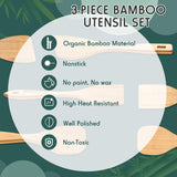 3 Pieces Bamboo Cooking Spatula and Paddle Set Bamboo Turner Wok Spatula Spoon Heat Resistant Kitchen Utensil for Nonstick Cookware, 3 Styles