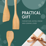 3 Pieces Bamboo Cooking Spatula and Paddle Set Bamboo Turner Wok Spatula Spoon Heat Resistant Kitchen Utensil for Nonstick Cookware, 3 Styles