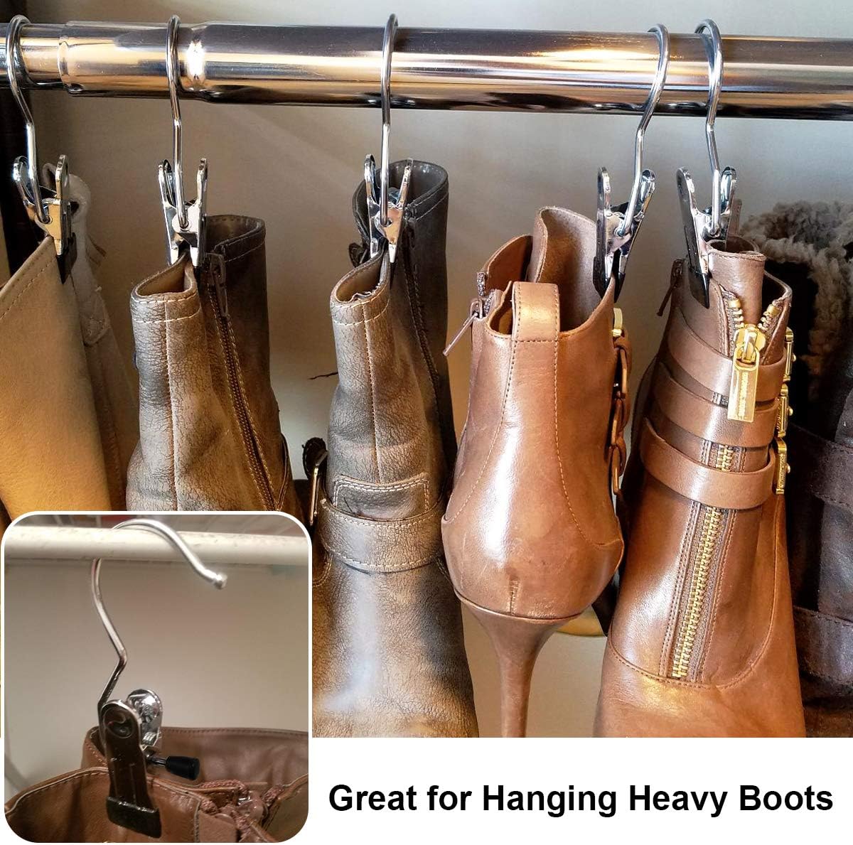 Boot Hanging Clips Hooks - 8 Pcs Boot Hangers Laundry Clips Stainless Steel Clothes Pins for Drying Sock (Black)