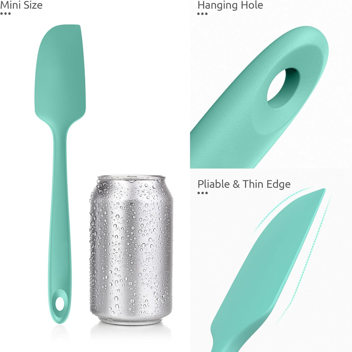 Small Mini Silicone Spatula: 9×2inch 600ºF Heat-Resistant Food-Grade Jar Scraper for Kitchen Use, Non-Stick Seamless Flexible Baking Utensil for Mixing, Scraping Jam in Bowl or Cup (Aqua Sky)