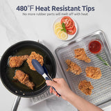 480ºF Heat Proof Kitchen Tong:  7" Silicone Cooking Tong with Firm Sealed Non Stick Rubber Tips & Silicon Coated 18/8 Stainless Steel Handle & Smooth Locking for Serving Salad (Midnight Blue)