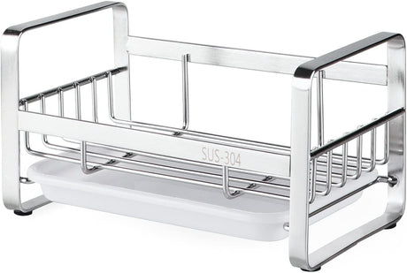 Kitchen Sink Sponge Holder, 304 Stainless Steel Kitchen Soap Dispenser Caddy Organizer, Countertop Soap Dish Rack Drainer with Removable Drain Tray, not Including Dispenser and Brush