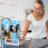 Kitchen Sink Sponge Holder, 304 Stainless Steel Kitchen Soap Dispenser Caddy Organizer, Countertop Soap Dish Rack Drainer with Removable Drain Tray, not Including Dispenser and Brush