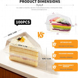 100Pcs Cake Slice Containers,Pie Slice Containers for 6”-8” Diameter Cake or Pie Slices,Individual Cheesecake Containers,Plastic Boxes for Take Out Packaging, Bakery and Cafe Cake Carriers