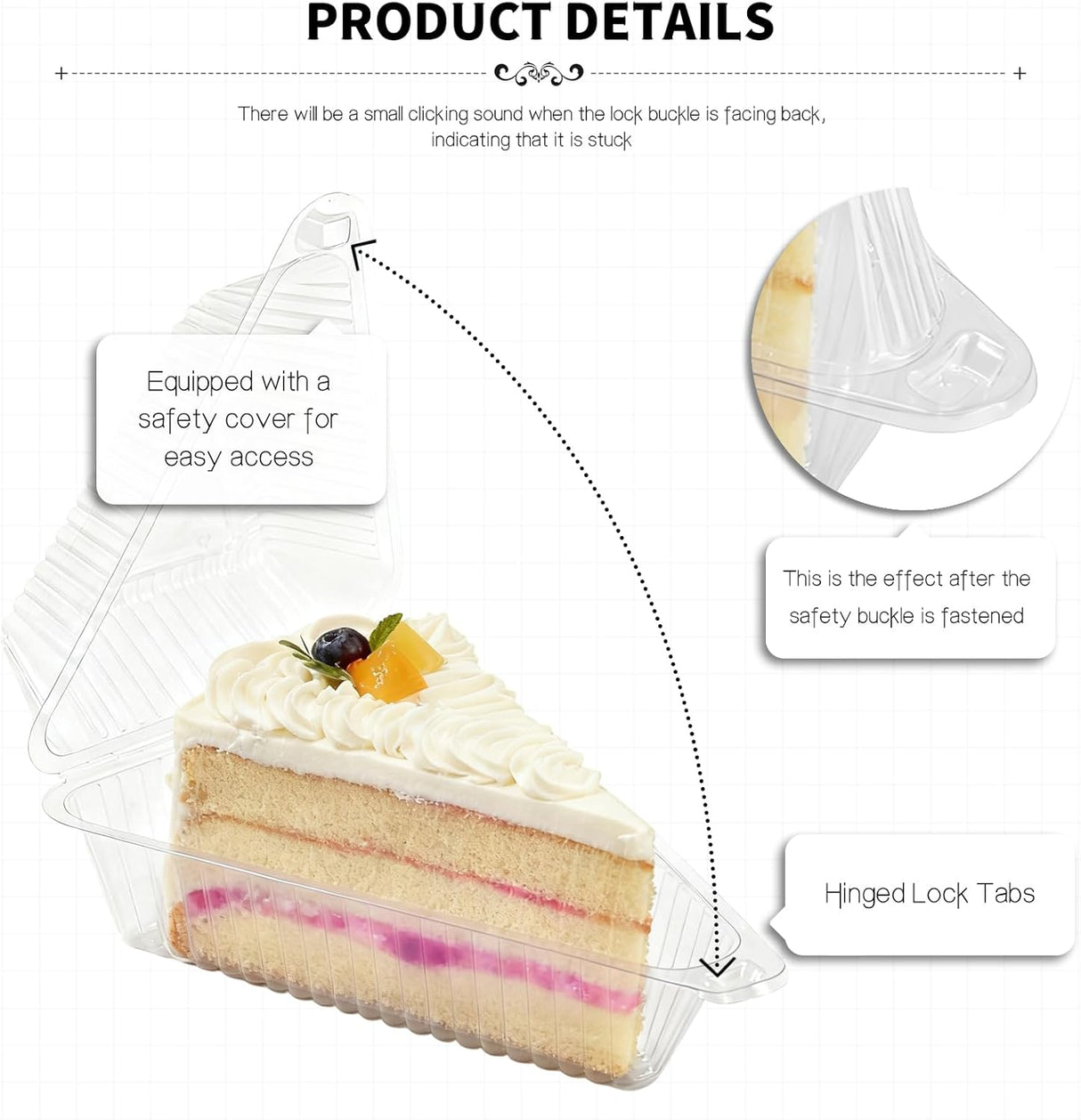 100Pcs Cake Slice Containers,Pie Slice Containers for 6”-8” Diameter Cake or Pie Slices,Individual Cheesecake Containers,Plastic Boxes for Take Out Packaging, Bakery and Cafe Cake Carriers