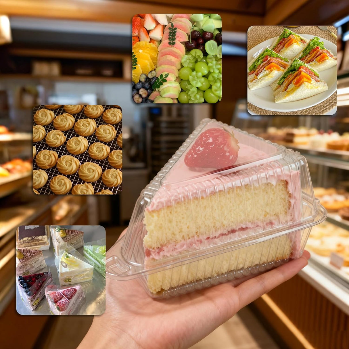 100Pcs Cake Slice Containers,Pie Slice Containers for 6”-8” Diameter Cake or Pie Slices,Individual Cheesecake Containers,Plastic Boxes for Take Out Packaging, Bakery and Cafe Cake Carriers