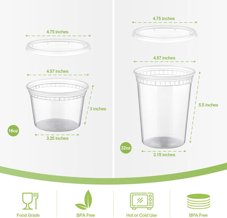 20 Sets Plastic Deli Food Containers With Lids 16oz, 32oz Variety Pack, Airtight Food Storage Containers, Freezer/Dishwasher/Microwave Safe, Soup Containers For Takeout Meal Prep Storage