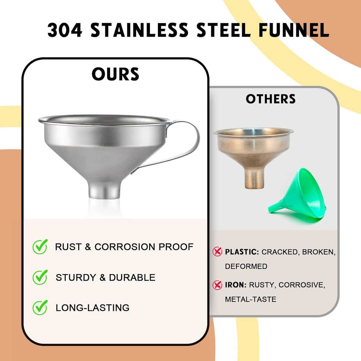 18/8 Stainless Steel Spice Funnel with Handle for Spice Jars - Professional Grade Kitchen Tools