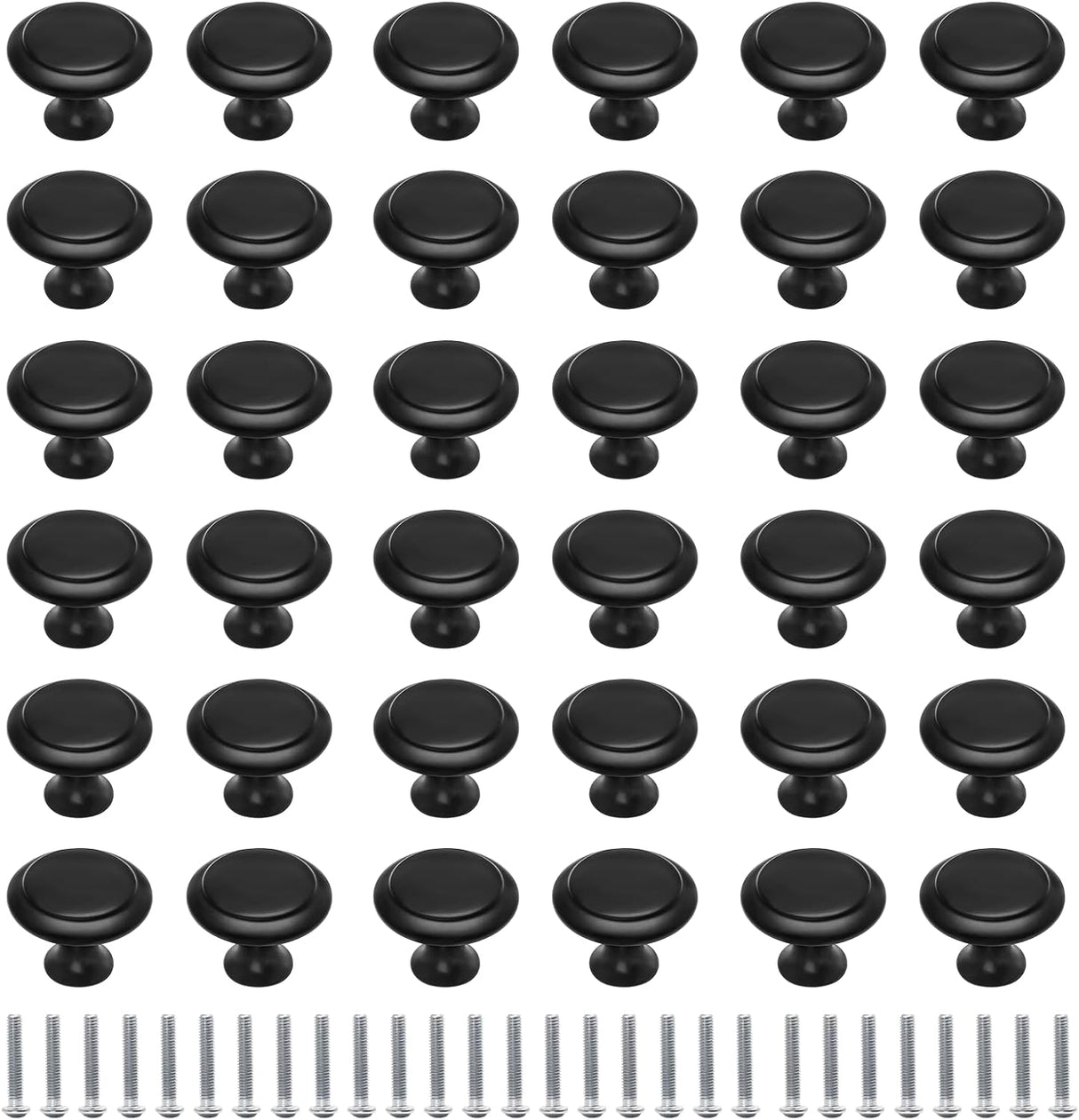 36 Pack Round Cabinet Knobs 1.05 Inch Drawer Pulls with Screws for Kitchen Cabinet Knobs Dresser and Door Handles Knob, Black