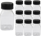 10 Pack 4oz Plastic Juice Bottles, Reusable Beverage Containers Clear with Black Lids, Versatile Drink Containers for Juice, Smoothies, Milk and Homemade Beverages, 120 mL