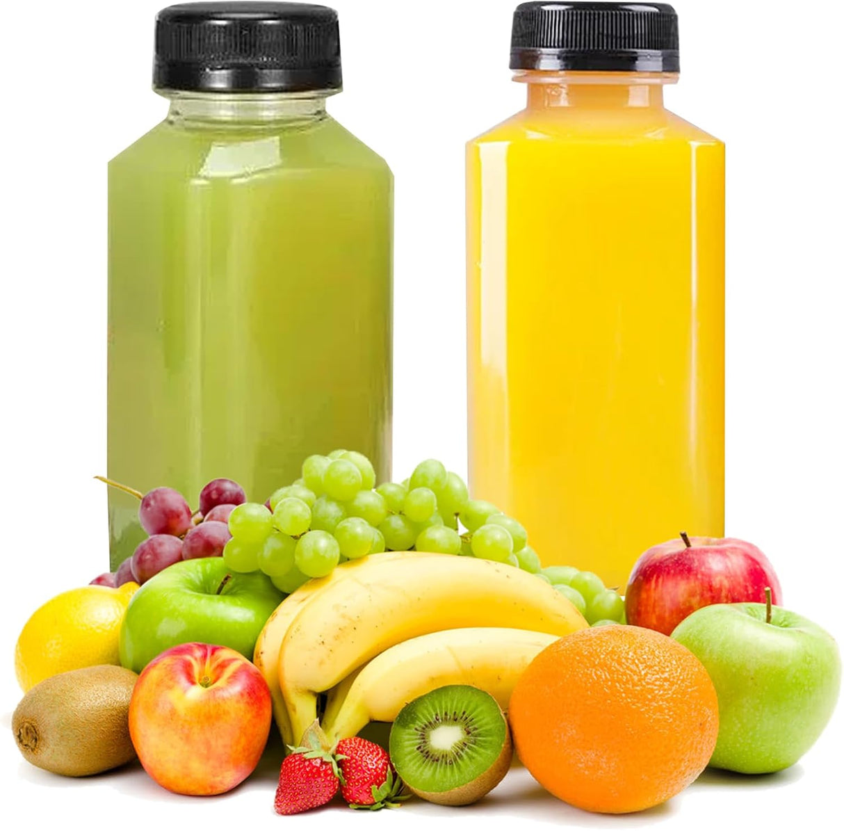 10 Pack 4oz Plastic Juice Bottles, Reusable Beverage Containers Clear with Black Lids, Versatile Drink Containers for Juice, Smoothies, Milk and Homemade Beverages, 120 mL