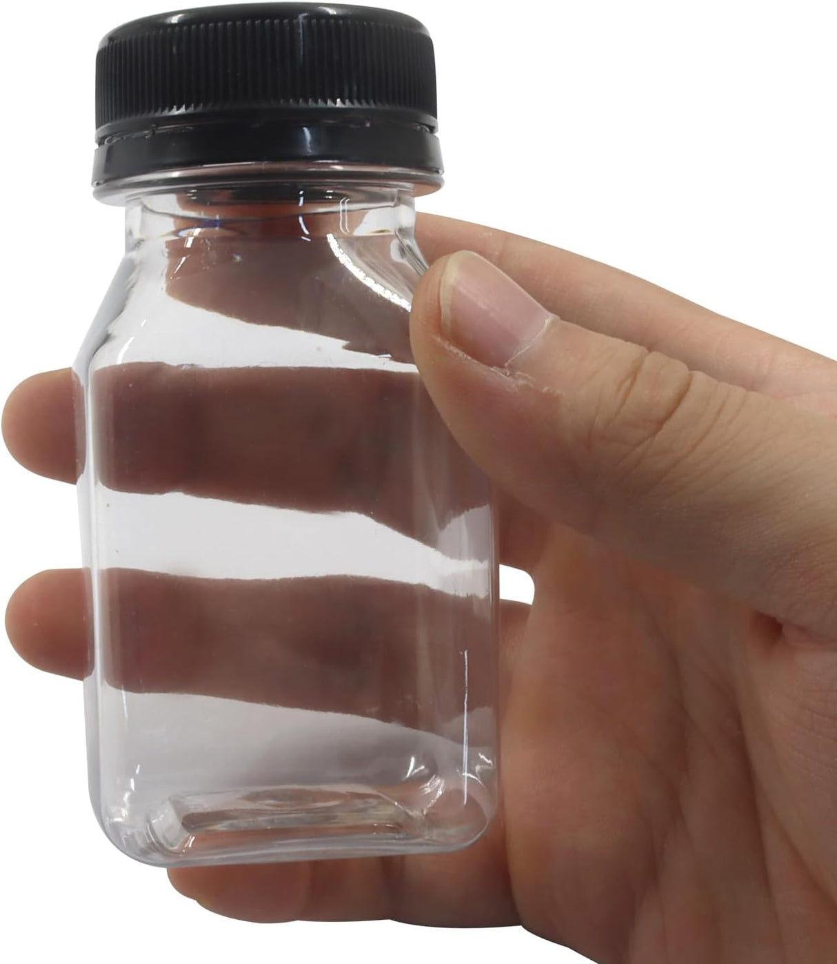 10 Pack 4oz Plastic Juice Bottles, Reusable Beverage Containers Clear with Black Lids, Versatile Drink Containers for Juice, Smoothies, Milk and Homemade Beverages, 120 mL