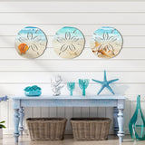 3 Pcs Summer Coastal Wall Decor Bathroom Beach Blue Wall Art Sea Turtle Surfboard Seahorse Starfish Seashell Conches Crabs Sea Life Decor for Bedroom Home (Sand Dollar Style)