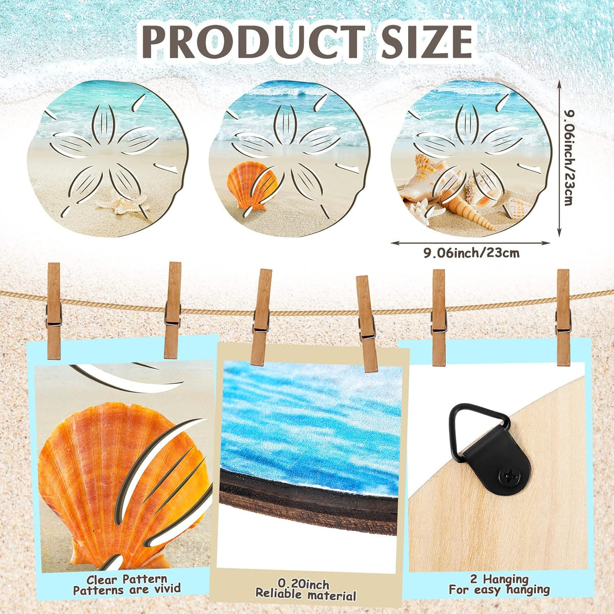3 Pcs Summer Coastal Wall Decor Bathroom Beach Blue Wall Art Sea Turtle Surfboard Seahorse Starfish Seashell Conches Crabs Sea Life Decor for Bedroom Home (Sand Dollar Style)