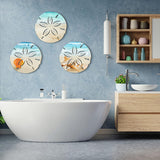3 Pcs Summer Coastal Wall Decor Bathroom Beach Blue Wall Art Sea Turtle Surfboard Seahorse Starfish Seashell Conches Crabs Sea Life Decor for Bedroom Home (Sand Dollar Style)