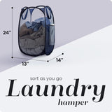 Collapsible Mesh Pop Up Laundry Hamper 2-Pack – Large Foldable Laundry Basket with Side Pocket, Breathable & Durable, Space-Saving for Clothes, Toys, Travel, Dorm, Bedroom, Blue