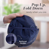 Collapsible Mesh Pop Up Laundry Hamper 2-Pack – Large Foldable Laundry Basket with Side Pocket, Breathable & Durable, Space-Saving for Clothes, Toys, Travel, Dorm, Bedroom, Blue