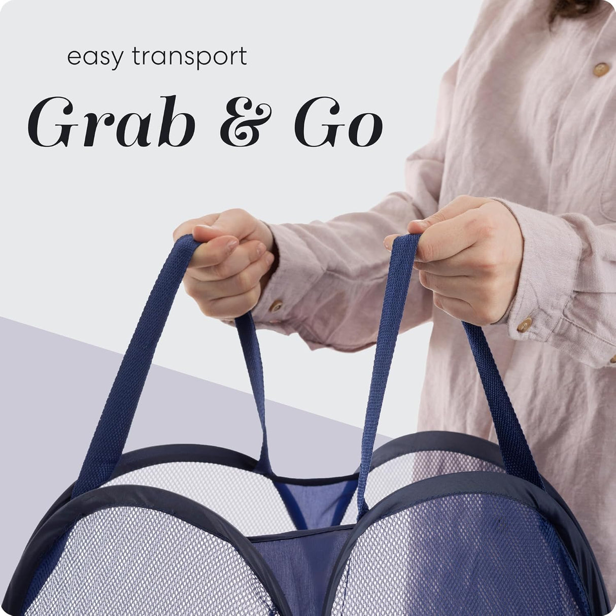 Collapsible Mesh Pop Up Laundry Hamper 2-Pack – Large Foldable Laundry Basket with Side Pocket, Breathable & Durable, Space-Saving for Clothes, Toys, Travel, Dorm, Bedroom, Blue