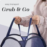 Collapsible Mesh Pop Up Laundry Hamper 2-Pack – Large Foldable Laundry Basket with Side Pocket, Breathable & Durable, Space-Saving for Clothes, Toys, Travel, Dorm, Bedroom, Blue