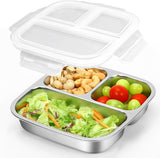 Stainless Steel Snack Containers With Lids, 3 Compartment Leak-proof Bento Box, 20 oz Reusable Grab and Go Food Storage Containers for School, Home, Office, and Camping, Dishwasher-Safe