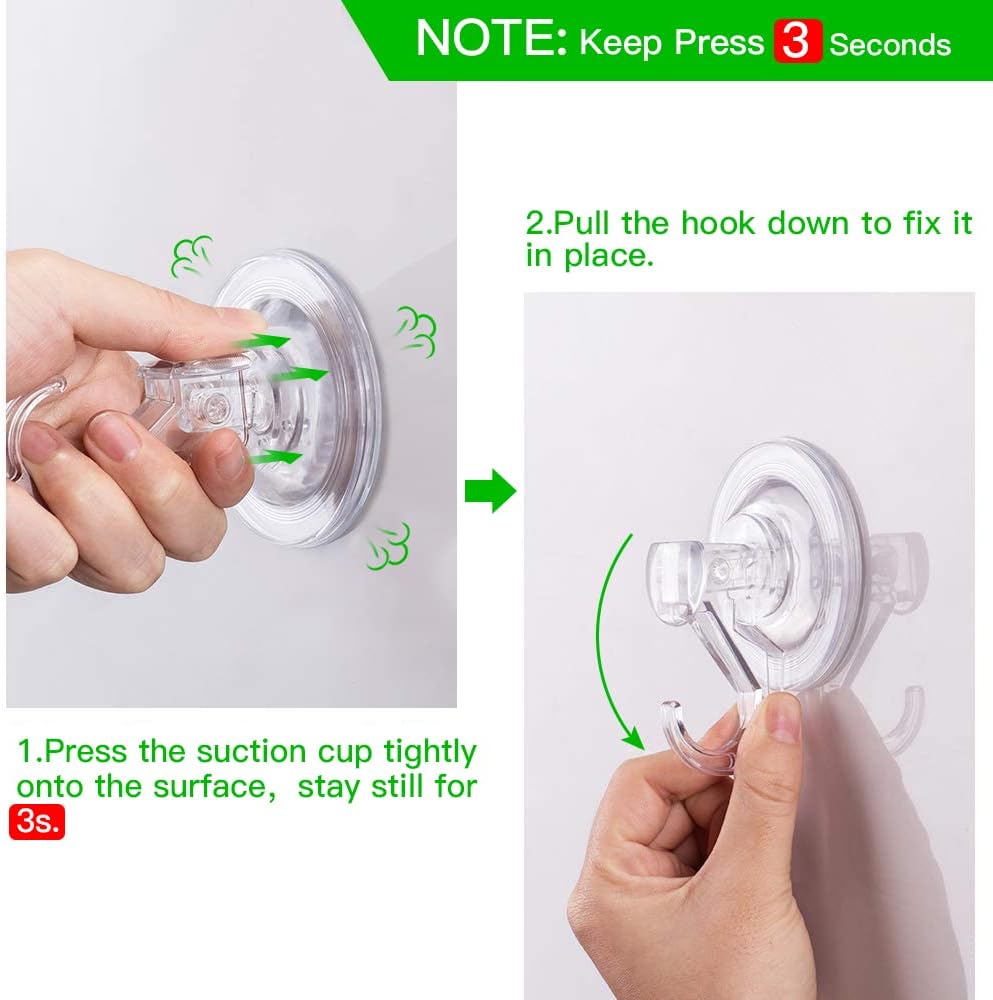 Suction Cup Hooks - 4 Pack Suction Hooks Reusable Powerful Waterproof - Clear Removable Suction Hanger for Christmas Wreath, Shower,Tile,Bathroom,Towel,Kitchen