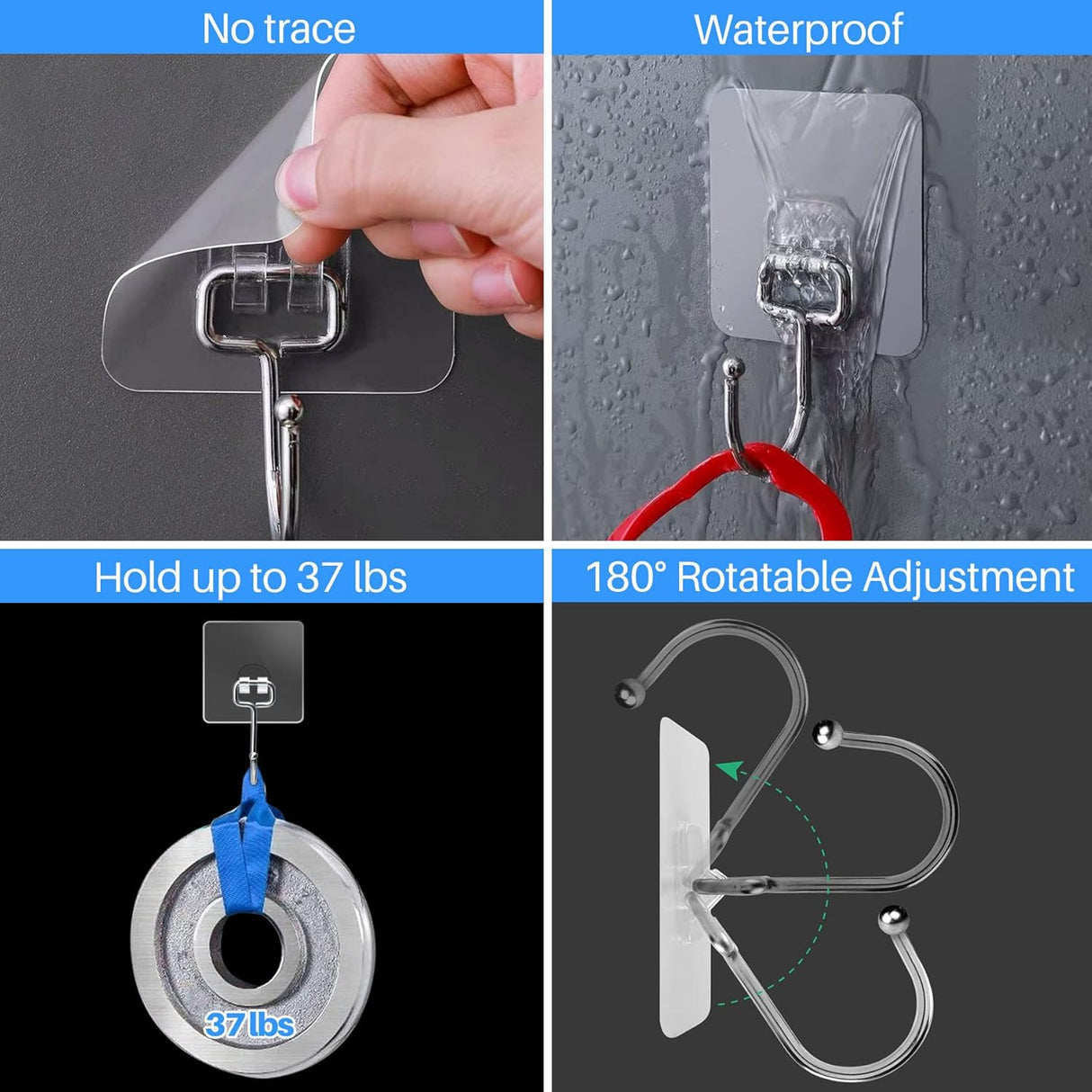 10-Pack All-Purpose Large Adhesive Hooks for Hanging, Banana Hook, Heavy Duty Adhesive Hooks 37 lb(Max), Sticky Wall Hook fit Home, Bathroom, Kitchen, Office and Outdoor