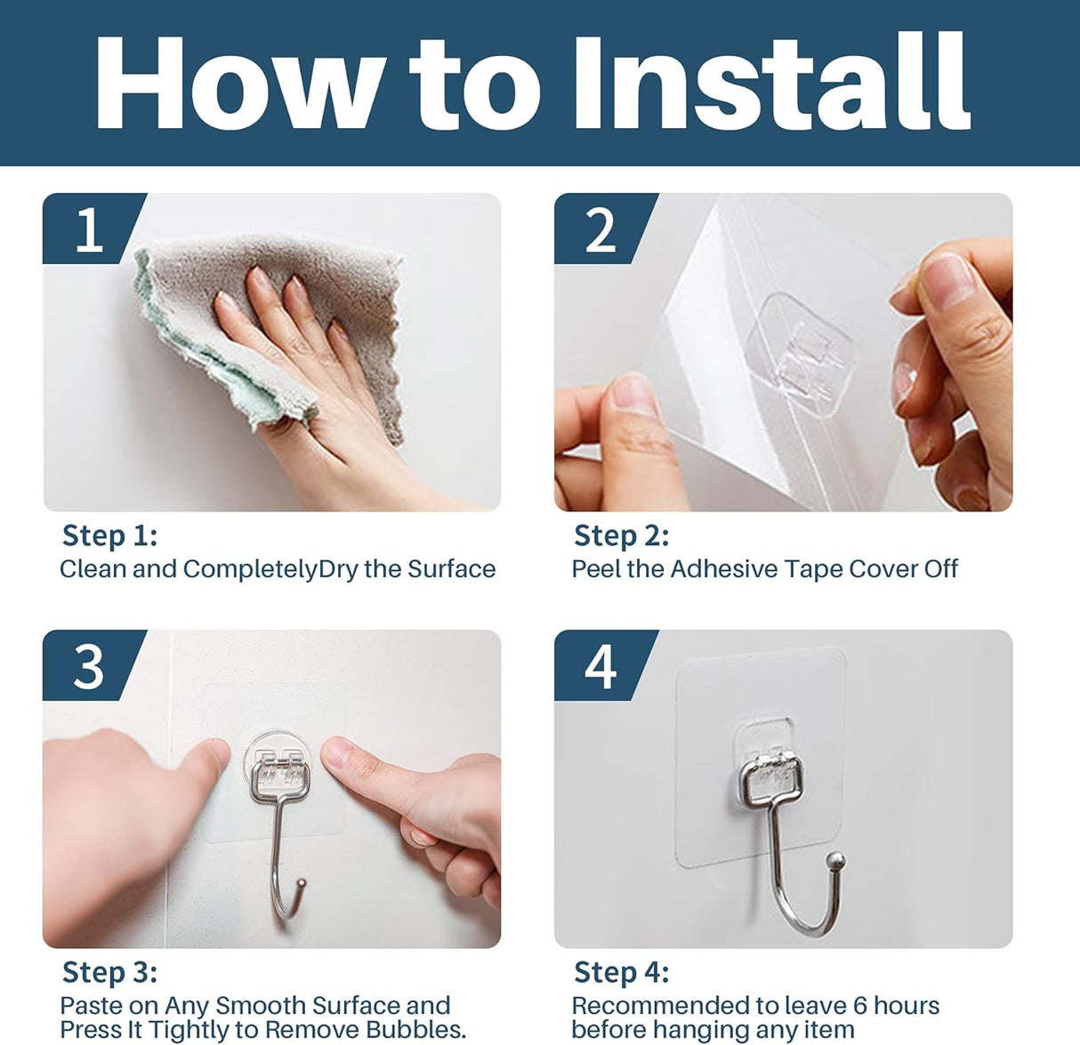 10-Pack All-Purpose Large Adhesive Hooks for Hanging, Banana Hook, Heavy Duty Adhesive Hooks 37 lb(Max), Sticky Wall Hook fit Home, Bathroom, Kitchen, Office and Outdoor