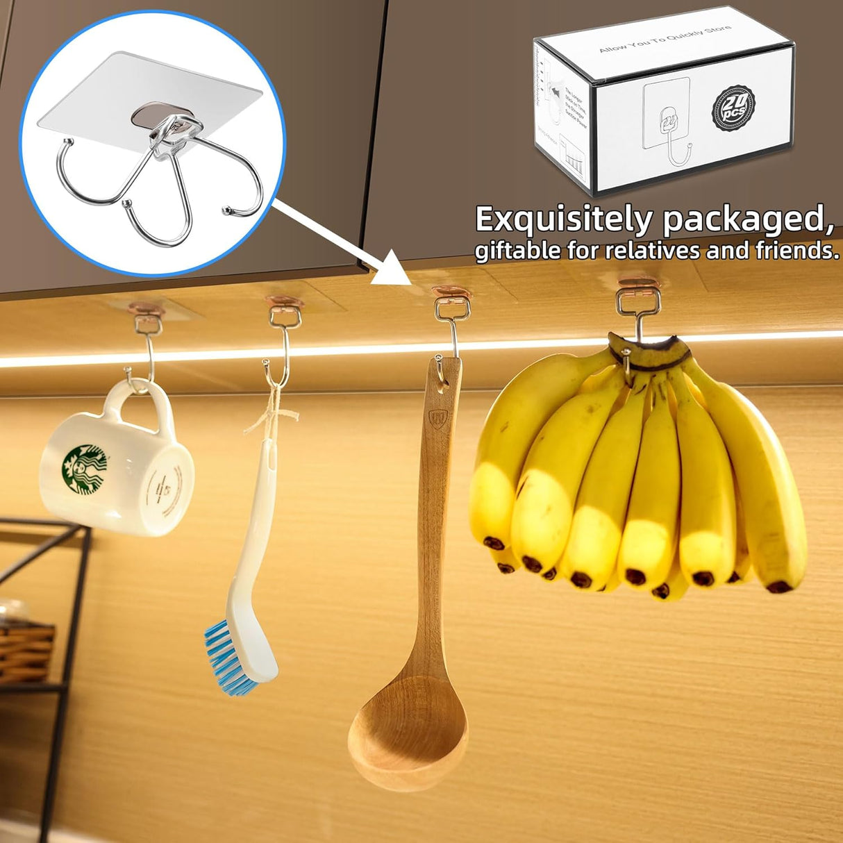10-Pack Large Adhesive Hooks, Wreath Hangers, Heavy Duty Adhesive Hooks 37 lb(Max), Sticky Wall Hook fit Home, Bathroom, Kitchen, Office and Outdoor (Transparent Gray)