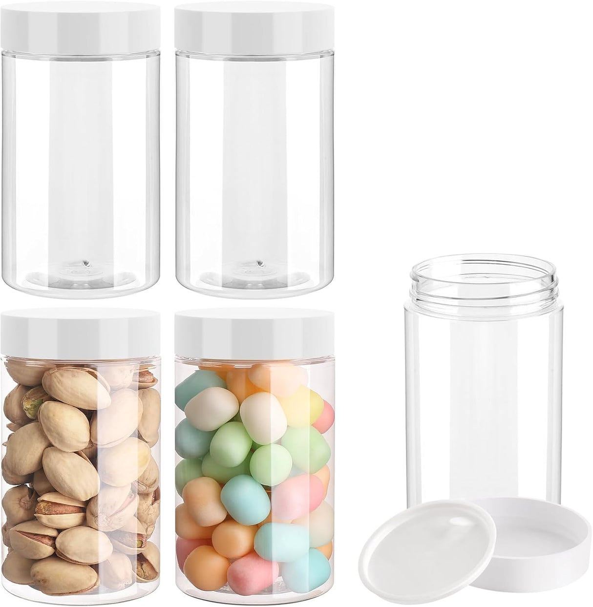 4 Pack Plastic Jars, 4 OZ Round Clear Cosmetic Container Jars with White Lids, Leak Proof Makeup Sample Container, Refillable Travel Cosmetic Storage for DIY Making Creams, Lotion, Body Scrub