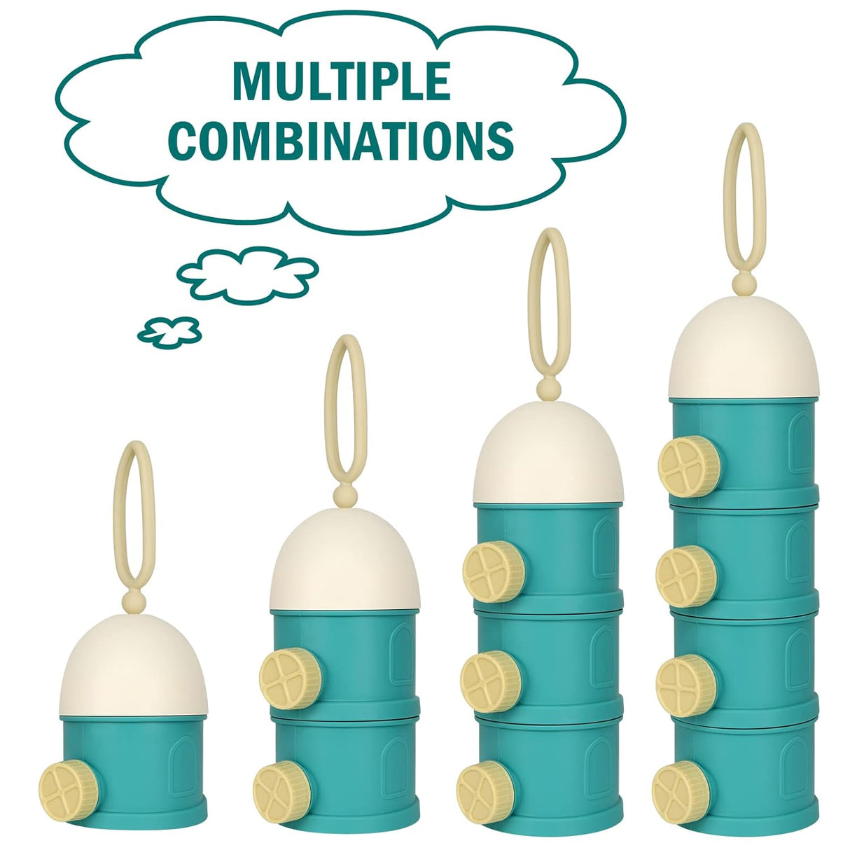 Formula Dispenser On The Go, 4 Layers Stackable Formula Container to Go, Non-Spill Portable Milk Powder Baby & Kids Snack Container, Green