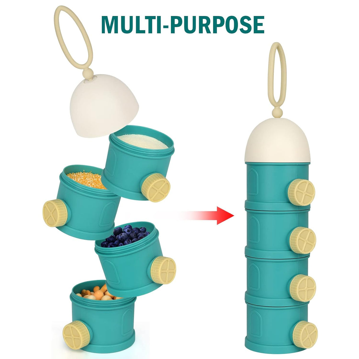 Formula Dispenser On The Go, 4 Layers Stackable Formula Container to Go, Non-Spill Portable Milk Powder Baby & Kids Snack Container, Green