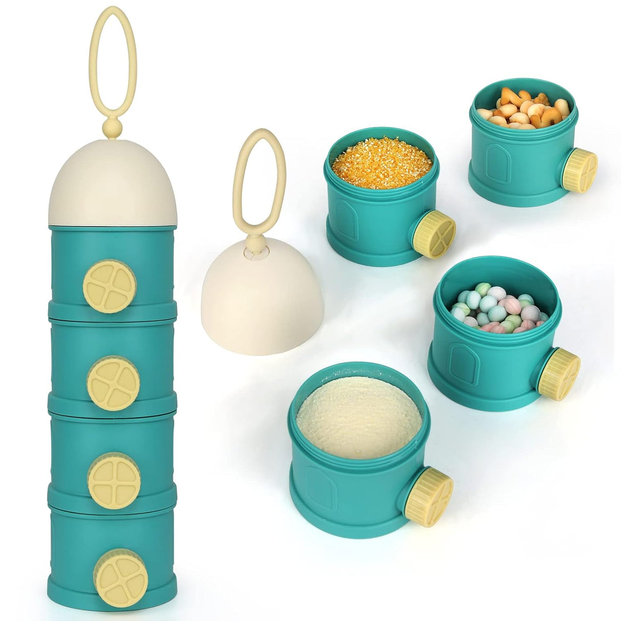 Formula Dispenser On The Go, 4 Layers Stackable Formula Container to Go, Non-Spill Portable Milk Powder Baby & Kids Snack Container, Green