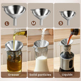 Kitchen Funnel, Stainless Steel Mini Funnel, Set of 3, Perfect for Transferring Liquids, Oils, Powders, Spices, with Round Ring and Cleaning Brush