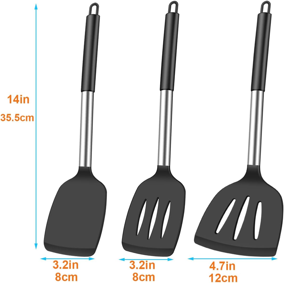 3Pcs Silicone Spatula Set Heat Resistant Spatulas for Nonstick Cookware Fish Turner Plastic Spatulas Rubber Wok Spatula, Long Large Spatula Silicone Cooking Use Kitchen Utensils Set