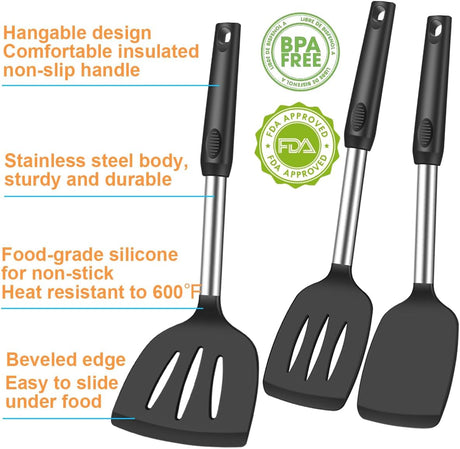 Spatula Set Silicone Heat Resistant for Nonstick Cookware Rubber Silicone Spatula Turner Fish, Large Nonstick Plastic Egg Wok Spatula for kitchen use Cooking Utensils Set