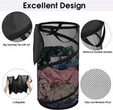 Large Collapsible Laundry Basket with Lid Foldable Mesh Pop Up Hamper with Handles for Laundry Room, Bathroom, Kids Room, College Dorm, Travel, Storage Organizer Black