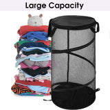 Large Collapsible Laundry Basket with Lid Foldable Mesh Pop Up Hamper with Handles for Laundry Room, Bathroom, Kids Room, College Dorm, Travel, Storage Organizer Black