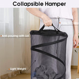 Large Collapsible Laundry Basket with Lid Foldable Mesh Pop Up Hamper with Handles for Laundry Room, Bathroom, Kids Room, College Dorm, Travel, Storage Organizer Black