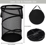 Collapsible Laundry Basket Foldable Mesh Pop Up Hamper with Handles for Laundry Room, Bathroom, Kids Room, College Dorm, Travel, Storage Organizer Black