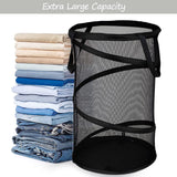 Collapsible Laundry Basket Foldable Mesh Pop Up Hamper with Handles for Laundry Room, Bathroom, Kids Room, College Dorm, Travel, Storage Organizer Black