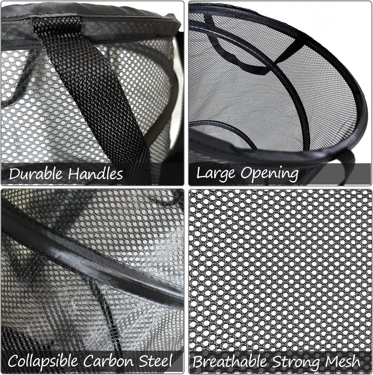 Collapsible Laundry Basket Foldable Mesh Pop Up Hamper with Handles for Laundry Room, Bathroom, Kids Room, College Dorm, Travel, Storage Organizer Black