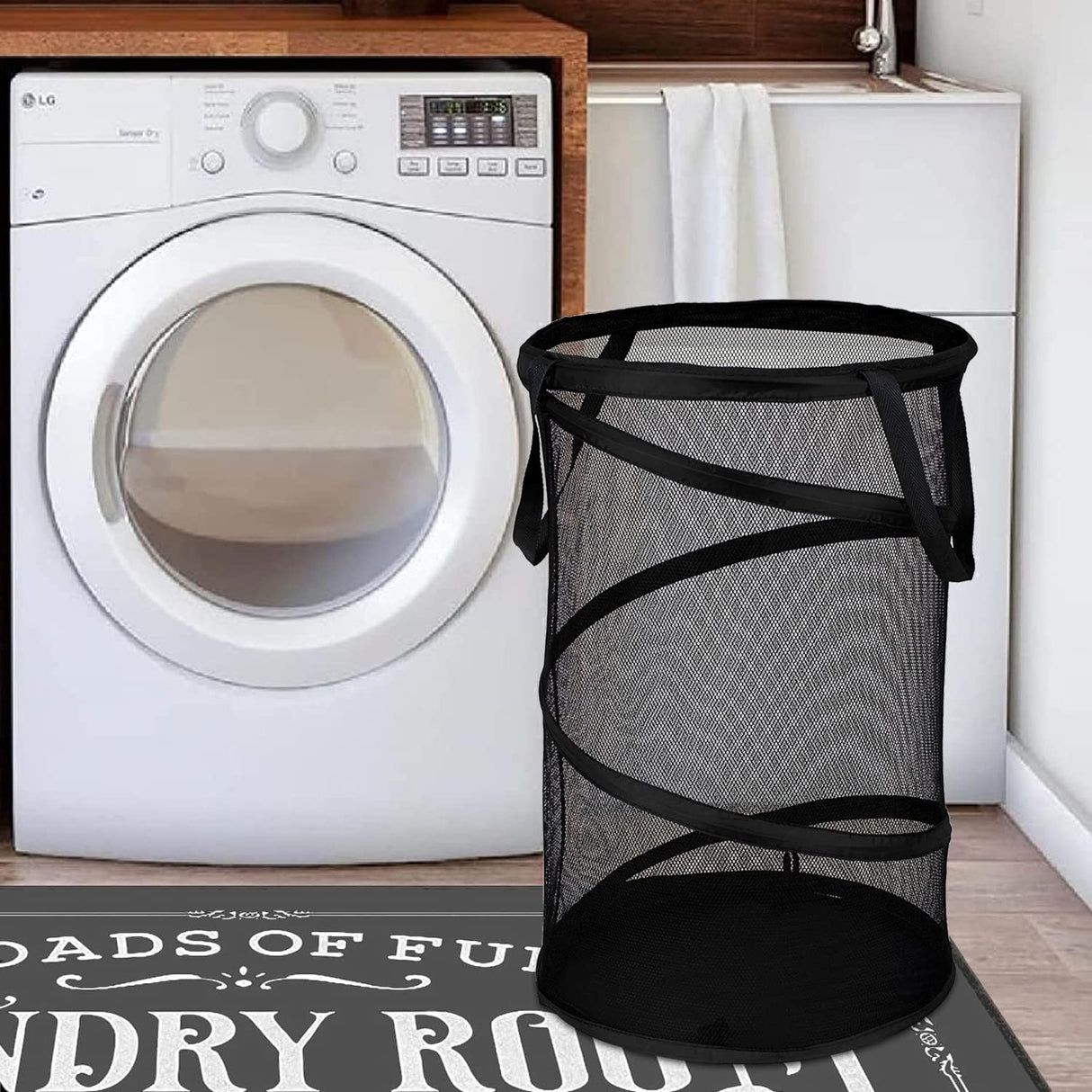Collapsible Laundry Basket Foldable Mesh Pop Up Hamper with Handles for Laundry Room, Bathroom, Kids Room, College Dorm, Travel, Storage Organizer Black