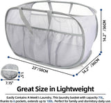 Collapsible Laundry Baskets, Upgrade Pop Up Laundry Hamper with Convenient Bags, Foldable Laundry Basket Mesh Light Weight, Easy to Carry Clothes Hampers for Laundry, Dorm, Toys, Travel Grey