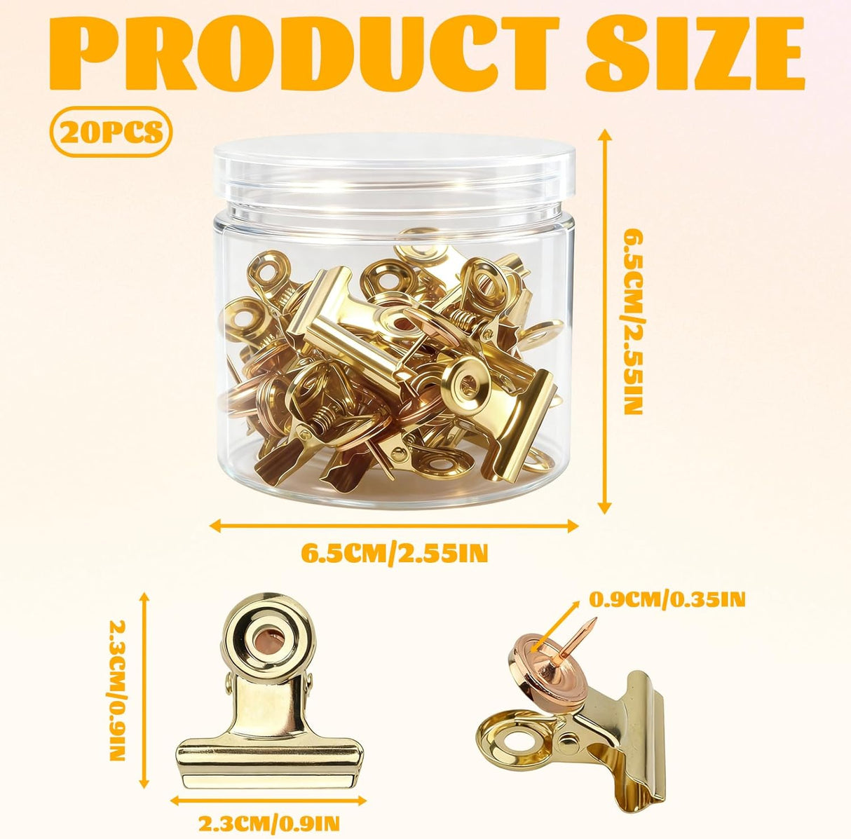 20Pcs Push Pins Clips Gold - Metal Bulldog Clips with Pushpin - Cork Board Thumb Tacks for Home Office School Artworks Projects on Cork Photos Documents on Bulletin Board - No Holes for The Paper