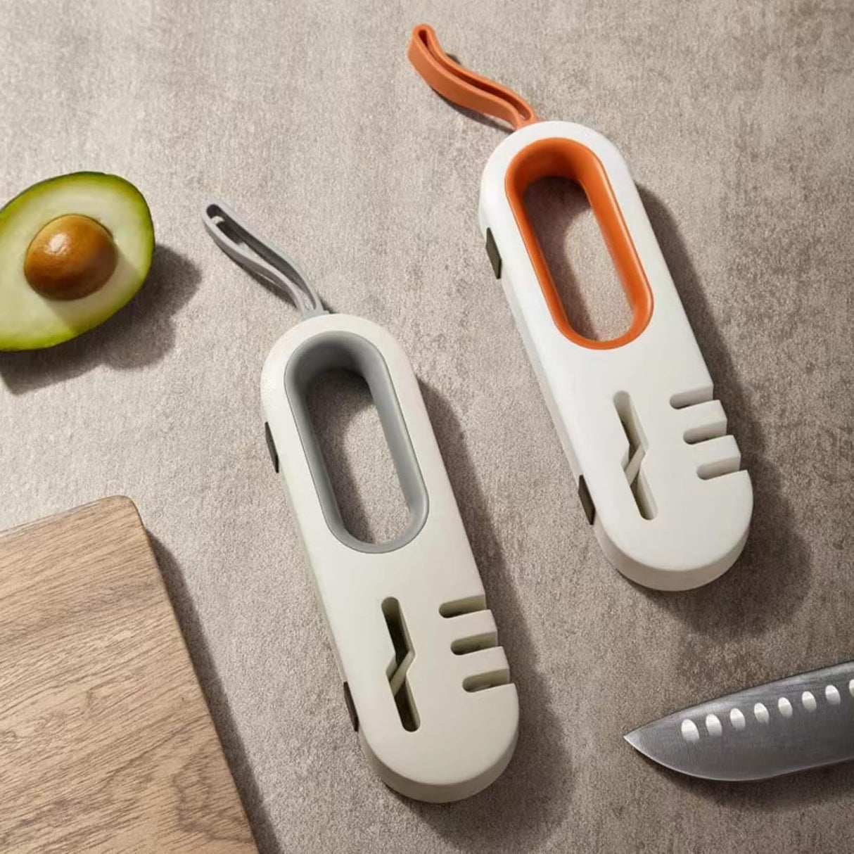 4-in-1 Kitchen Sharpener White Grey for Fruit Knives Steel Knives and Scissors